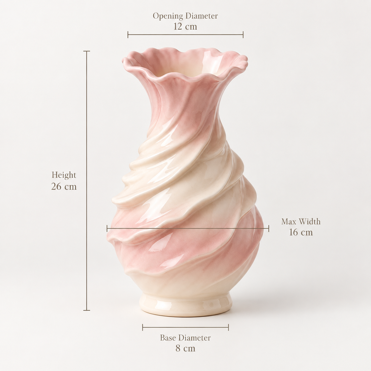 MCH Home | Swirl Spiral Ceramic Vase – Soft Pink Scalloped Floral Vessel