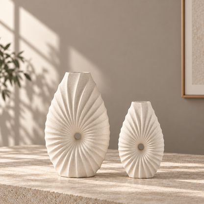MCH Home | Radial Pleated Stoneware Vase – Scandinavian Textured Accent Tabletop Decor