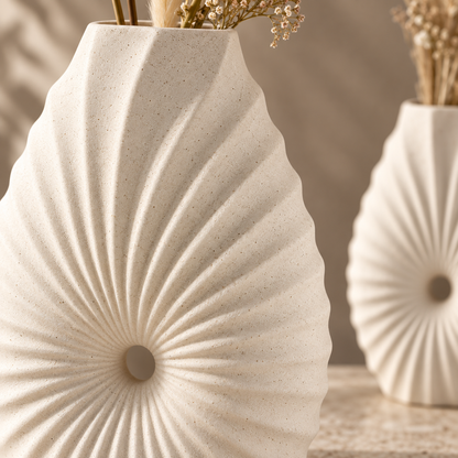 MCH Home | Radial Pleated Stoneware Vase – Scandinavian Textured Accent Tabletop Decor