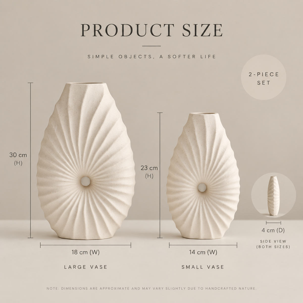 MCH Home | Radial Pleated Stoneware Vase – Scandinavian Textured Accent Tabletop Decor