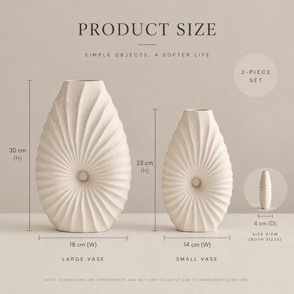 MCH Home | Radial Pleated Stoneware Vase – Scandinavian Textured Accent Tabletop Decor