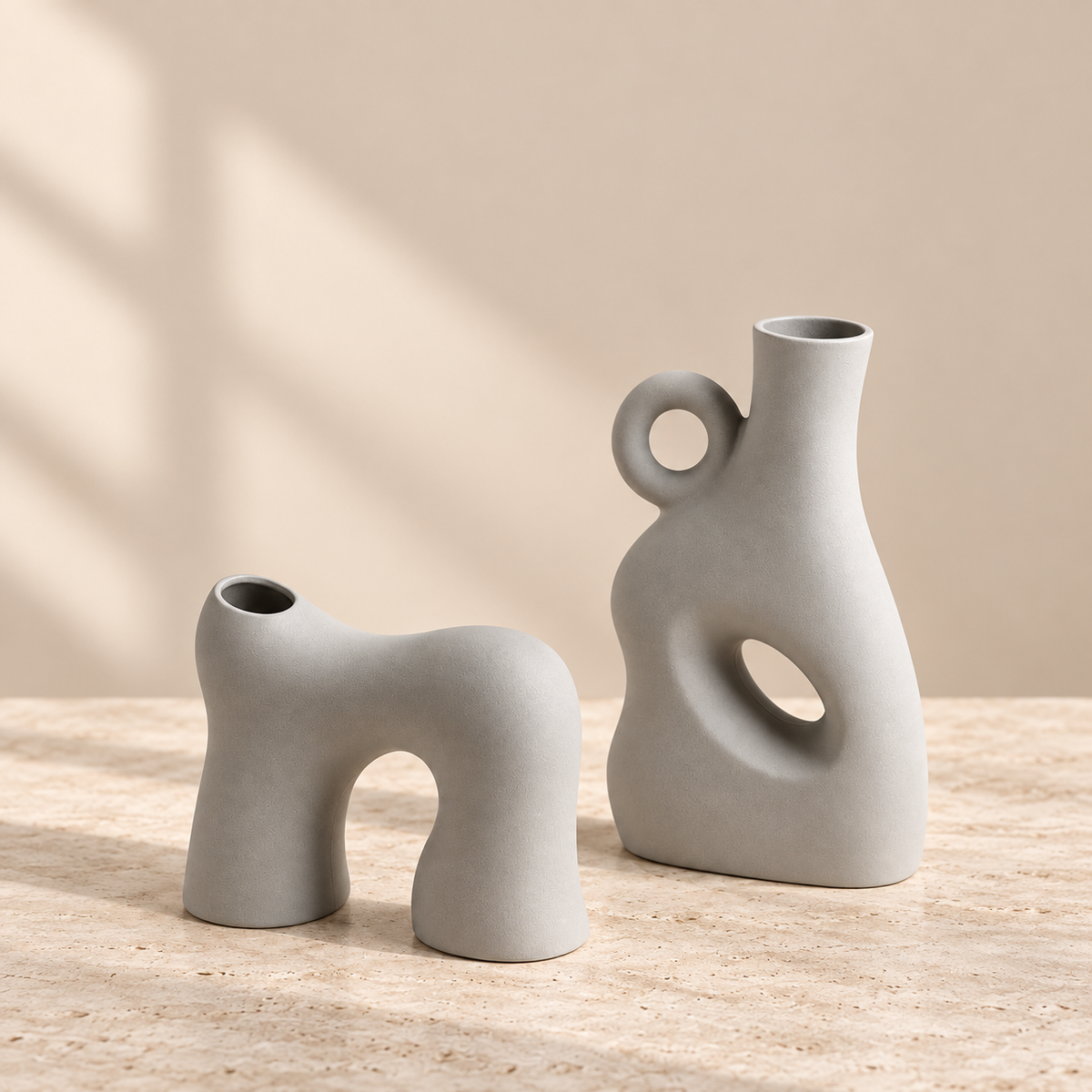 MCH Home | Nordic Abstract Hollow Ceramic Vase – Minimalist Matte Grey Sculptural Decor (Tall / Arch)