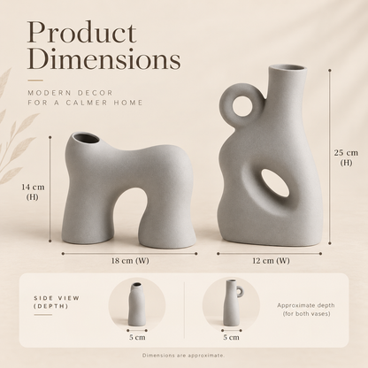 MCH Home | Nordic Abstract Hollow Ceramic Vase – Minimalist Matte Grey Sculptural Decor (Tall / Arch)