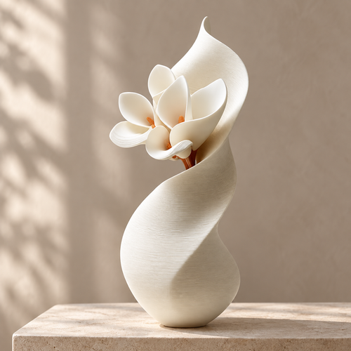 MCH Home | Modern Spiral Wave Ceramic Vase – Minimalist Sculptural Tabletop Decor