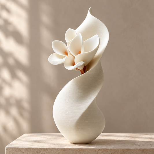 MCH Home | Modern Spiral Wave Ceramic Vase – Minimalist Sculptural Tabletop Decor