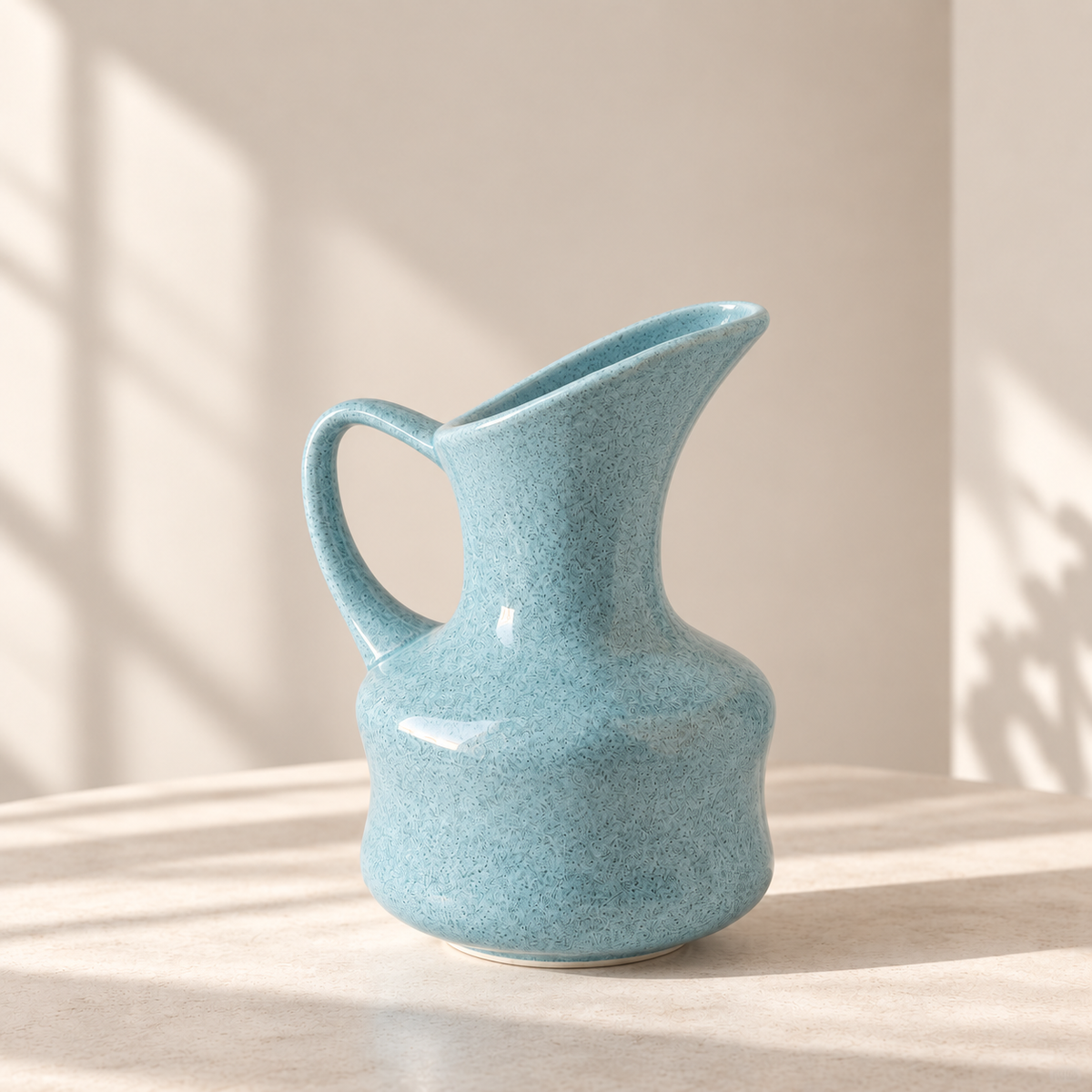 MCH Home | Artisanal Ceramic Pitcher Vase – Minimalist Sky Blue Handle Accent Vessel