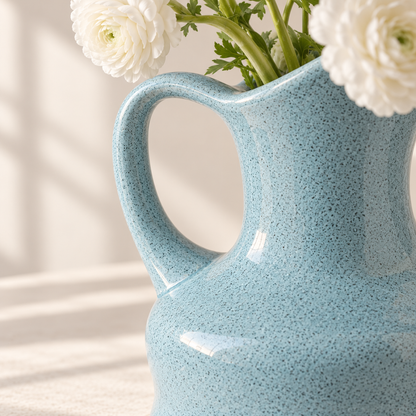MCH Home | Artisanal Ceramic Pitcher Vase – Minimalist Sky Blue Handle Accent Vessel
