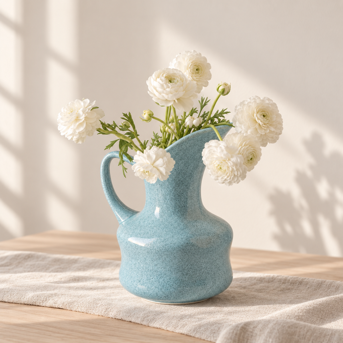 MCH Home | Artisanal Ceramic Pitcher Vase – Minimalist Sky Blue Handle Accent Vessel