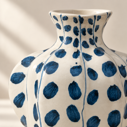 MCH Home | Hand-Painted Indigo Fluted Ceramic Vase – Artisan Botanical Accent Vessel
