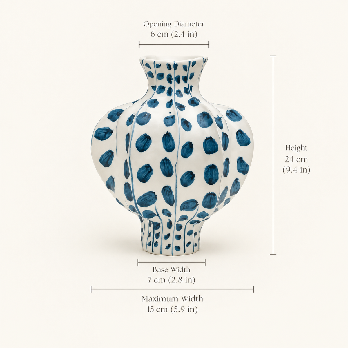 MCH Home | Hand-Painted Indigo Fluted Ceramic Vase – Artisan Botanical Accent Vessel