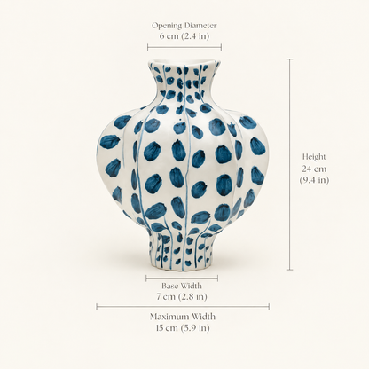 MCH Home | Hand-Painted Indigo Fluted Ceramic Vase – Artisan Botanical Accent Vessel