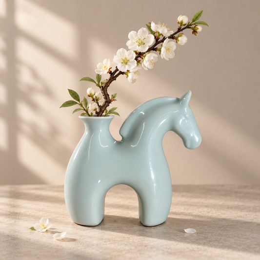 MCH Home | Nordic Glazed Ceramic Horse Vase – Minimalist Modern Animal Sculpture Decor