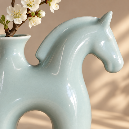 MCH Home | Nordic Glazed Ceramic Horse Vase – Minimalist Modern Animal Sculpture Decor
