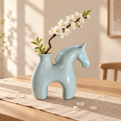 MCH Home | Nordic Glazed Ceramic Horse Vase – Minimalist Modern Animal Sculpture Decor