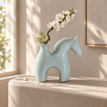 MCH Home | Nordic Glazed Ceramic Horse Vase – Minimalist Modern Animal Sculpture Decor