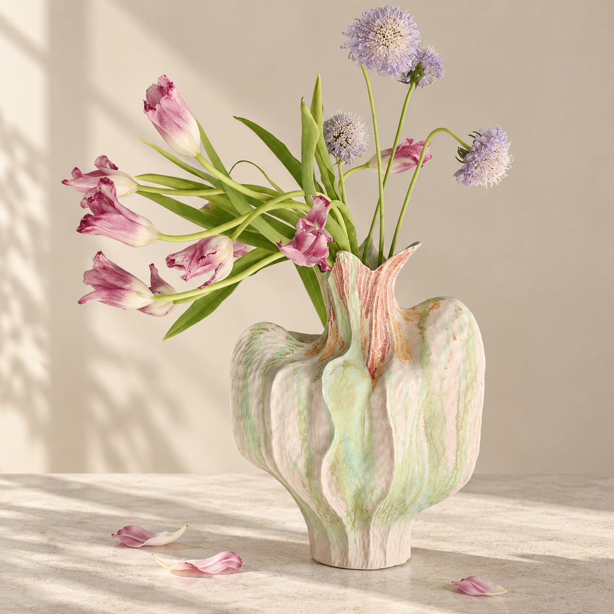 MCH Home | Nordic Abstract Fluted Ceramic Vase – Artisan Textured Statement Centerpiece