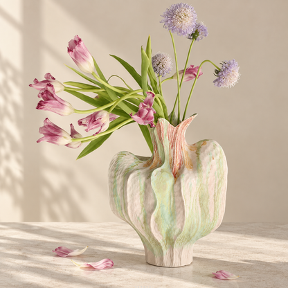 MCH Home | Nordic Abstract Fluted Ceramic Vase – Artisan Textured Statement Centerpiece