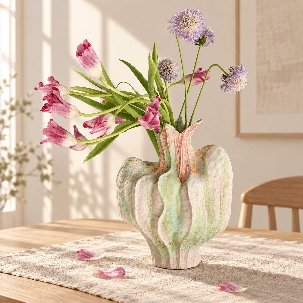 MCH Home | Nordic Abstract Fluted Ceramic Vase – Artisan Textured Statement Centerpiece