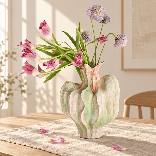 MCH Home | Nordic Abstract Fluted Ceramic Vase – Artisan Textured Statement Centerpiece
