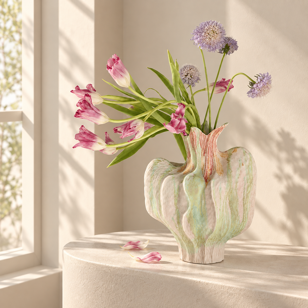 MCH Home | Nordic Abstract Fluted Ceramic Vase – Artisan Textured Statement Centerpiece