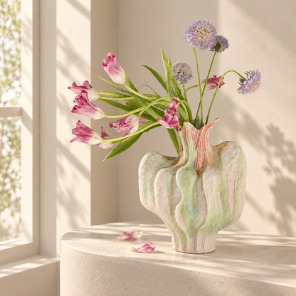 MCH Home | Nordic Abstract Fluted Ceramic Vase – Artisan Textured Statement Centerpiece