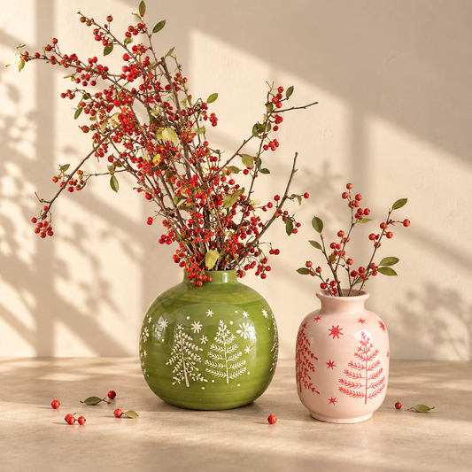 MCH Home | Winter Forest Ceramic Vase – Festive Minimalist Accent Decor (Globe / Bud Vase)