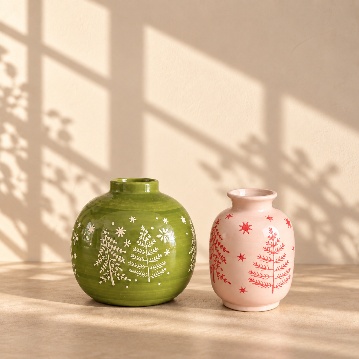 MCH Home | Winter Forest Ceramic Vase – Festive Minimalist Accent Decor (Globe / Bud Vase)