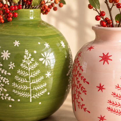 MCH Home | Winter Forest Ceramic Vase – Festive Minimalist Accent Decor (Globe / Bud Vase)
