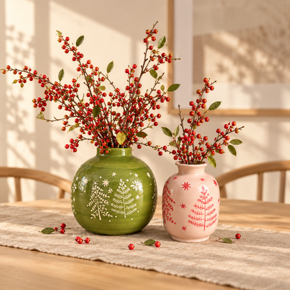 MCH Home | Winter Forest Ceramic Vase – Festive Minimalist Accent Decor (Globe / Bud Vase)