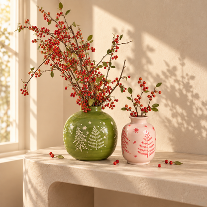 MCH Home | Winter Forest Ceramic Vase – Festive Minimalist Accent Decor (Globe / Bud Vase)