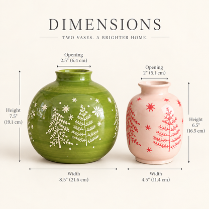 MCH Home | Winter Forest Ceramic Vase – Festive Minimalist Accent Decor (Globe / Bud Vase)