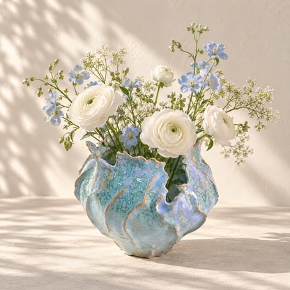 MCH Home | Ocean Wave Ceramic Bowl Vase – Sculptural Ruffled Floral Vessel