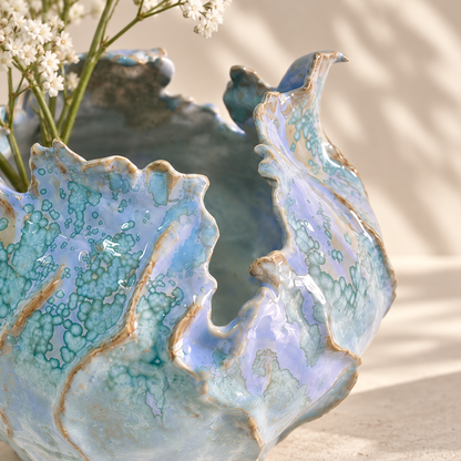MCH Home | Ocean Wave Ceramic Bowl Vase – Sculptural Ruffled Floral Vessel