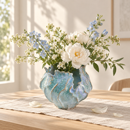 MCH Home | Ocean Wave Ceramic Bowl Vase – Sculptural Ruffled Floral Vessel