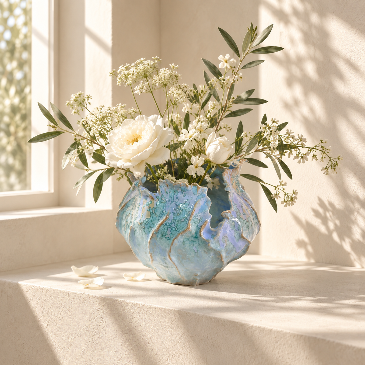 MCH Home | Ocean Wave Ceramic Bowl Vase – Sculptural Ruffled Floral Vessel