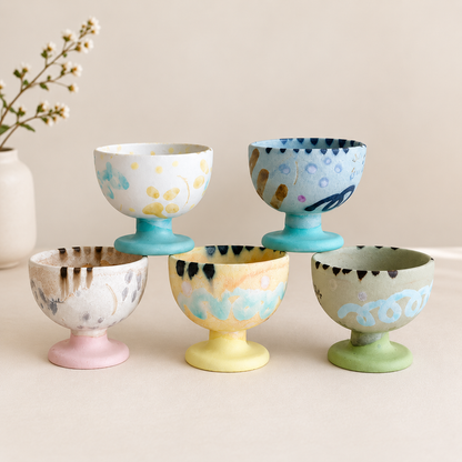MCH Home | Handcrafted Ceramic Pedestal Bowl – Minimalist Dessert & Matcha Cup