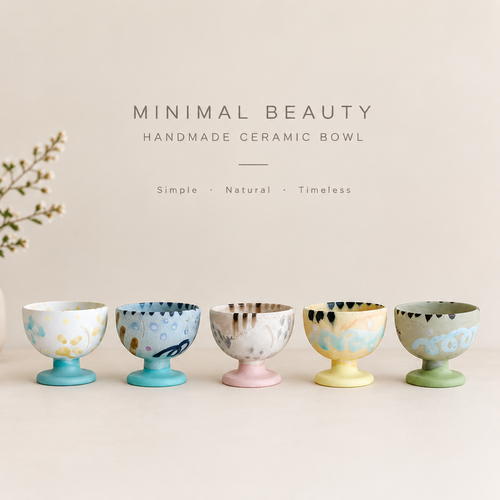 MCH Home | Handcrafted Ceramic Pedestal Bowl – Minimalist Dessert & Matcha Cup