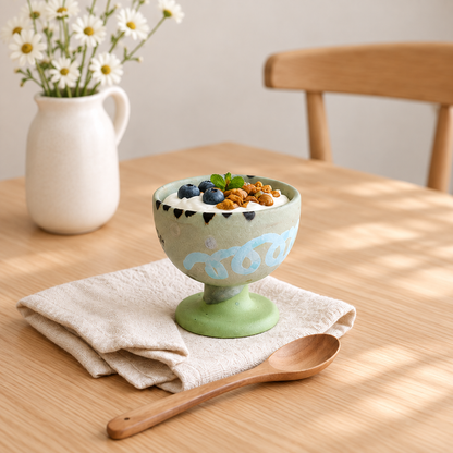 MCH Home | Handcrafted Ceramic Pedestal Bowl – Minimalist Dessert & Matcha Cup