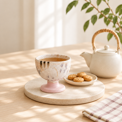 MCH Home | Handcrafted Ceramic Pedestal Bowl – Minimalist Dessert & Matcha Cup