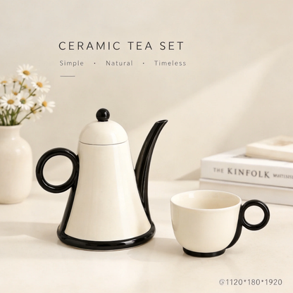 MCH Home | Modern Linear Ceramic Tea Set – Minimalist Teapot & Cup Collection