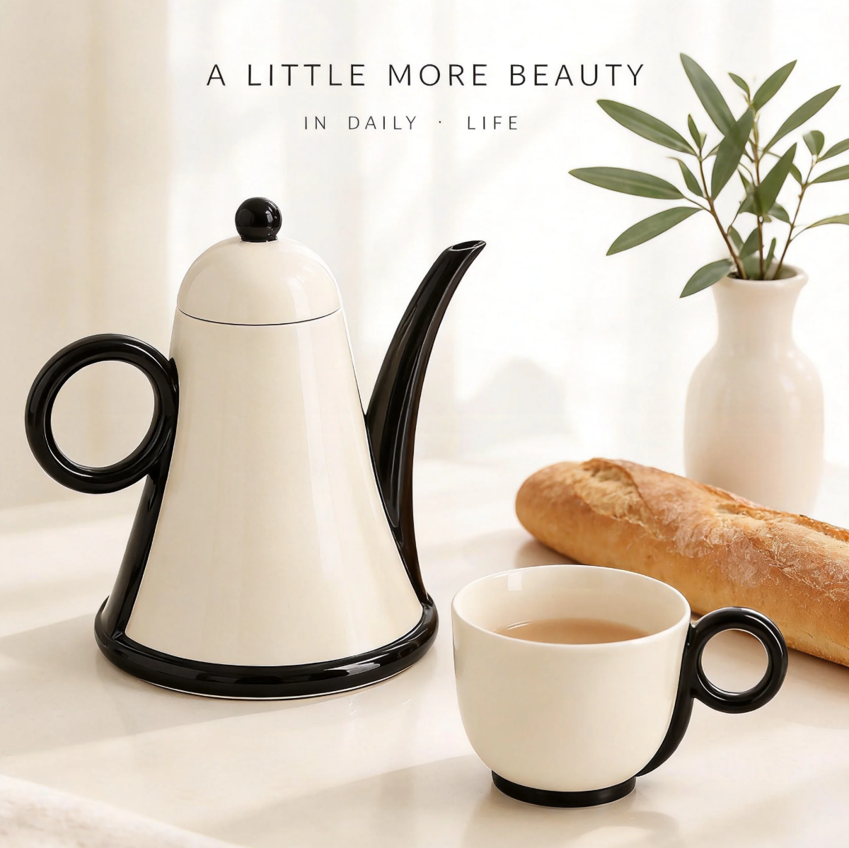 MCH Home | Modern Linear Ceramic Tea Set – Minimalist Teapot & Cup Collection