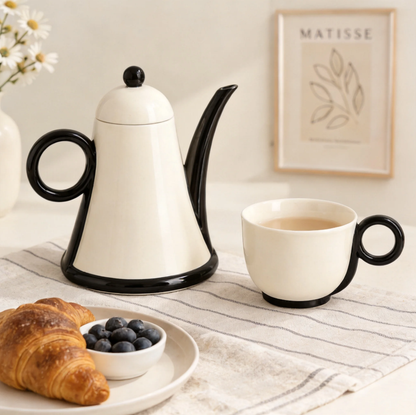MCH Home | Modern Linear Ceramic Tea Set – Minimalist Teapot & Cup Collection
