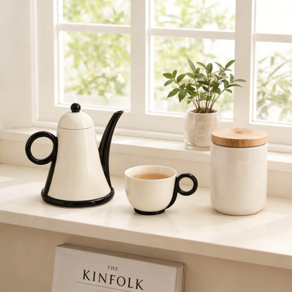 MCH Home | Modern Linear Ceramic Tea Set – Minimalist Teapot & Cup Collection