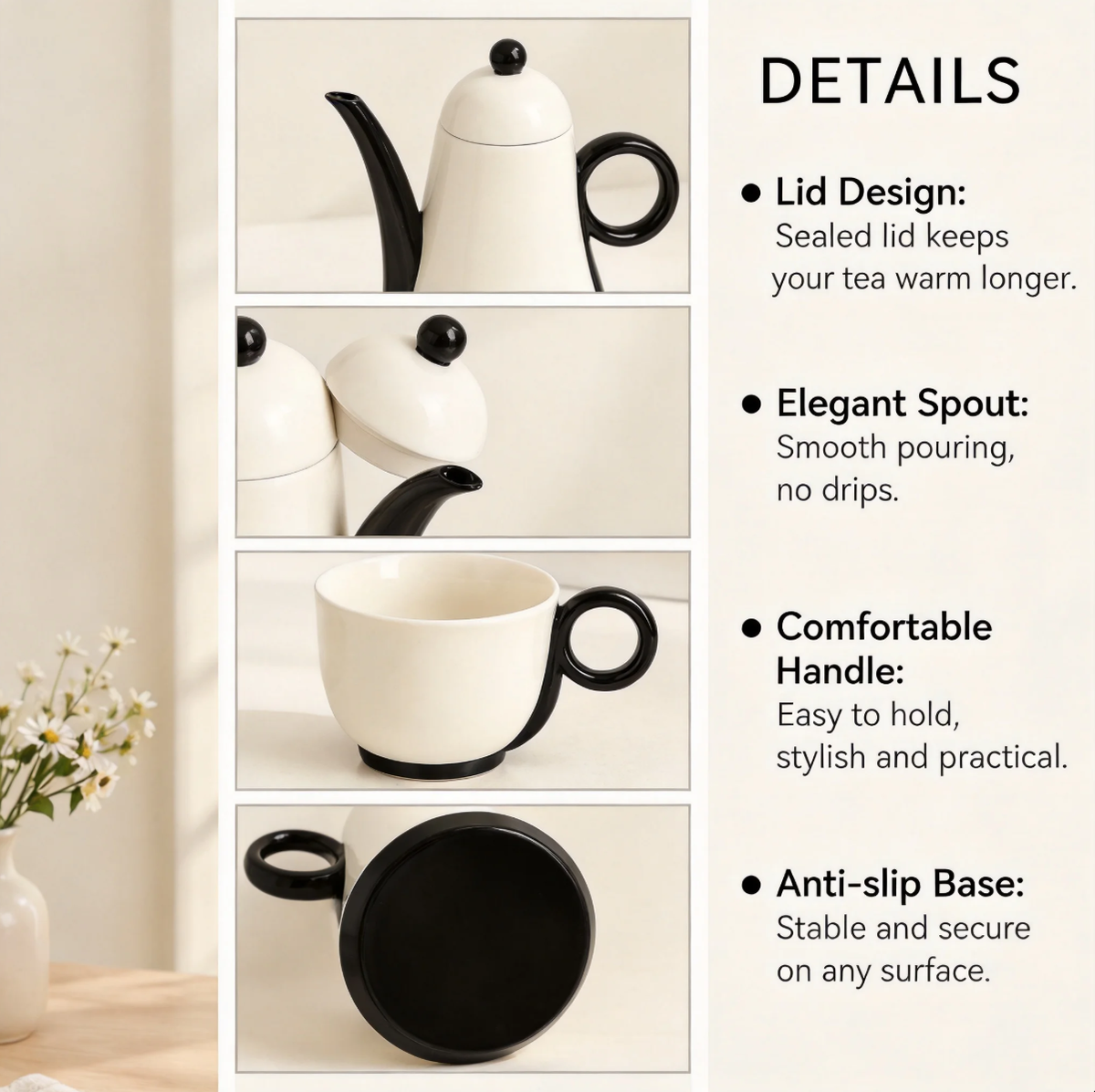 MCH Home | Modern Linear Ceramic Tea Set – Minimalist Teapot & Cup Collection